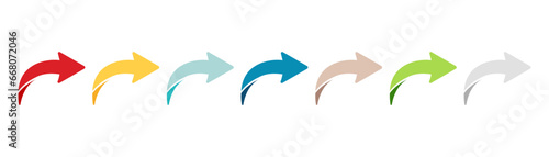 Arrow icon set. Colored arrow symbols. Arrow of different types. Arrow isolated vector graphic elements.