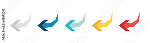 Arrow icon set. Colored arrow symbols. Arrow of different types. Arrow isolated vector graphic elements.