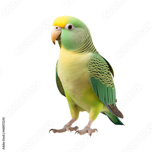 Yellow and green parrot isolated on white background with clipping path.