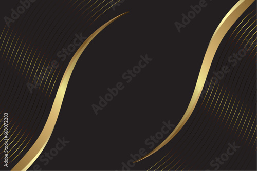 A Luxury ribbon elements, blend lines and Abstract luxury black and wavy gold lines abstract background. Elegant for magazine, brochure, banner, poster design