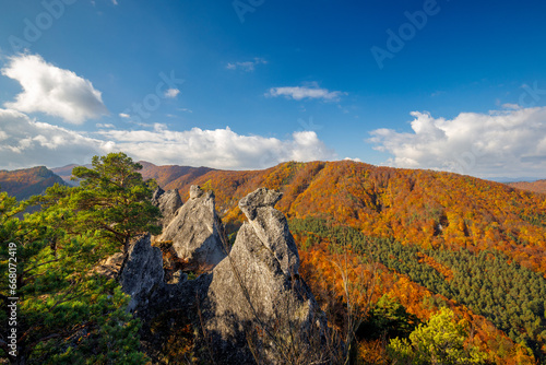Mountain landscape during autumn morning. The Sulov Rocks, national nature reserve in northwest of Slovakia, Europe. © Viliam