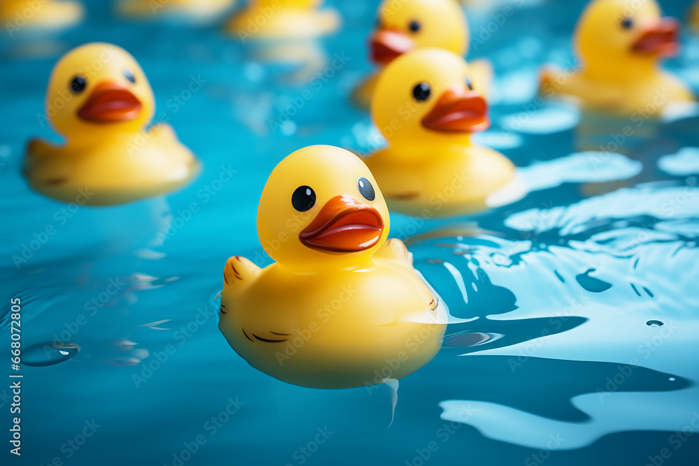 Lots of rubber duckies on the surface of the water Lots of rubber duckies on the surface of the water