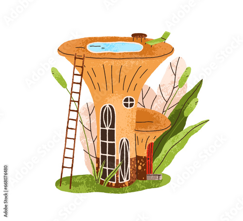 Cute fairytale fantasy house in mushroom. Luxury fairy tale dwarf home with p...