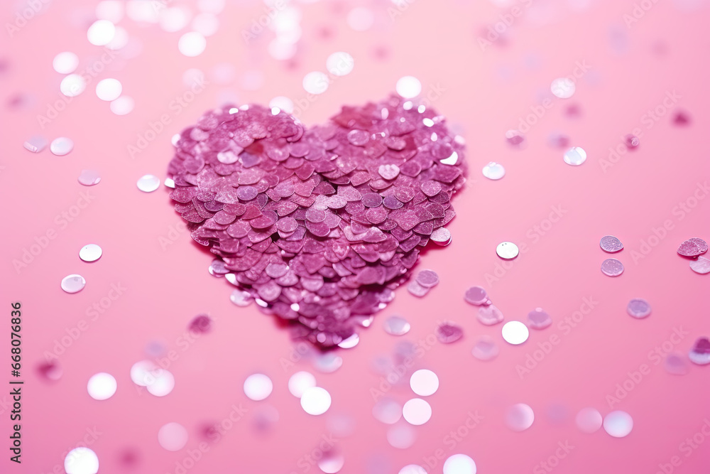 Pink glitter schlitter heart on pink glitter background as Valentine's Day background