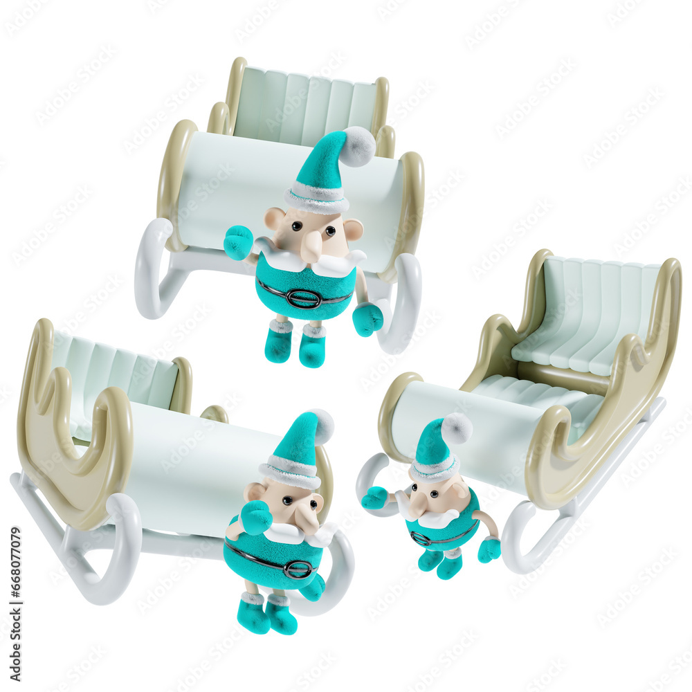 cute santa claus with christmas carriagein three angel 3d illustration in neon theme cute santa claus with christmas carriagein three angel 3d illustration in neon theme