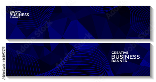 set of banners abstract blue triangles background with lines