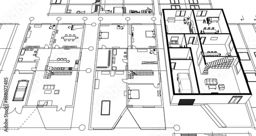 house architectural project sketch 3d illustration	
