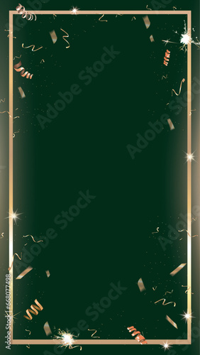Christmas template green social media story AR filter post background with gold border