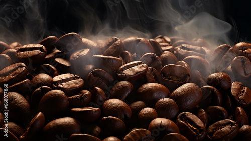 コーヒー豆と湯気