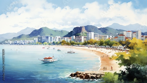 Watercolor vietnam nha trang artwork oil painting image Ai generated art