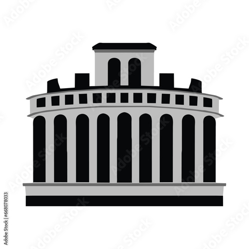 Ancient Roman empire building, Greek temple, gray architecture elements, vector illustration isolated on white background