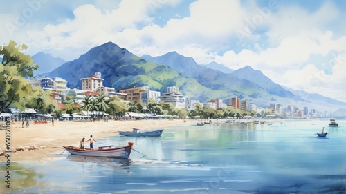 Watercolor vietnam nha trang artwork oil painting picture Ai generated art