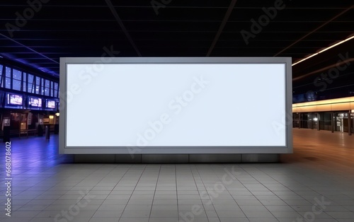 Airport hall billboard mockup. Business concept, indoor board.