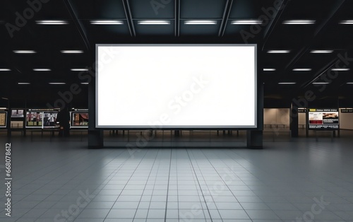 Airport hall billboard mockup. Business concept, indoor board.