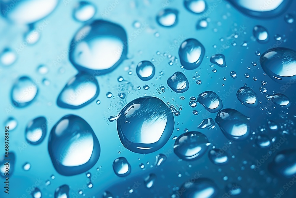 Macro water drops in blue clear drinking water. Generative Ai. Macro water drops in blue clear drinking water. Generative Ai.