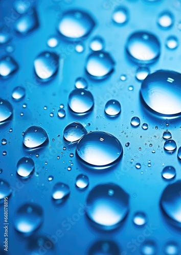 Macro water drops in blue clear drinking water. Generative Ai.