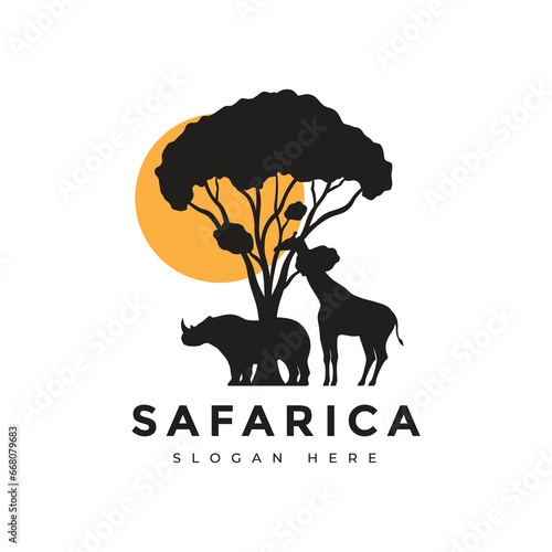 safari africa nature wildlife tree animals logo design vector graphic
