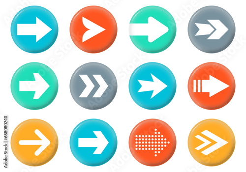 Free Download Arrow icon set. Circle button or badge collection with arrows. Next, up, right, down, back pointer symbols. Web design elements. Vector illustration. - GFXLoad