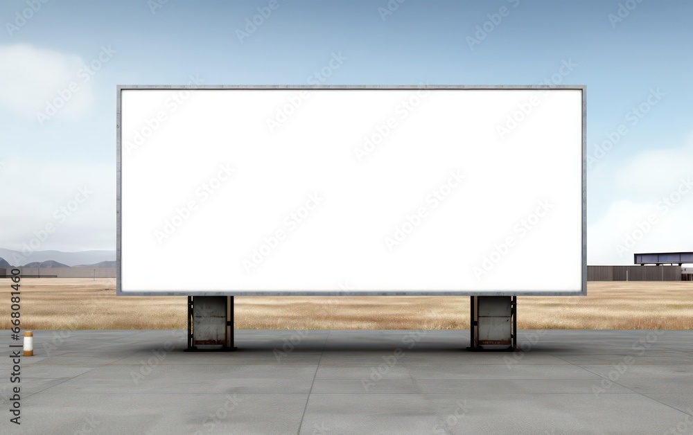 Runway Airport with plane billboard mockup with white screen. Business concept, outdoor board, empty frame