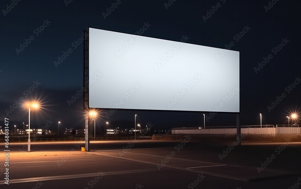 Runway Airport with plane billboard mockup with white screen. Business concept, outdoor board, empty frame