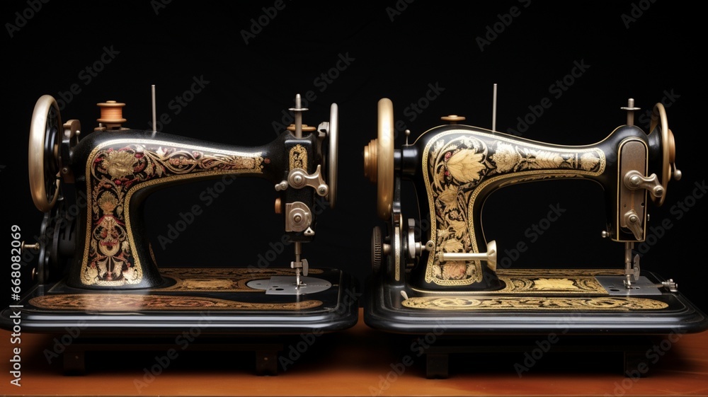 Antique sewing machines chatterbox quilts stock photo Ai generated art