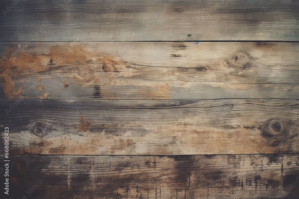 texture of old, damaged cracked wooden boards bleached with white paint with knots, generative AI - obrazy, fototapety, plakaty 