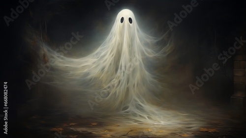 Art print cute little ghost face spooky gothic hal picture Ai generated art photo