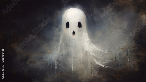 Art print cute little ghost face spooky gothic hal picture Ai generated art photo