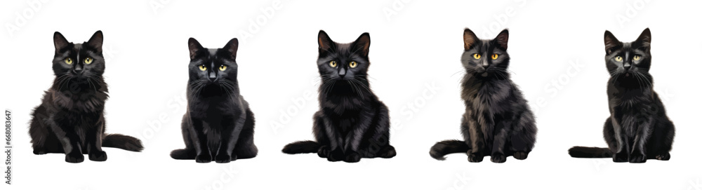 Black cat vector set isolated on white background