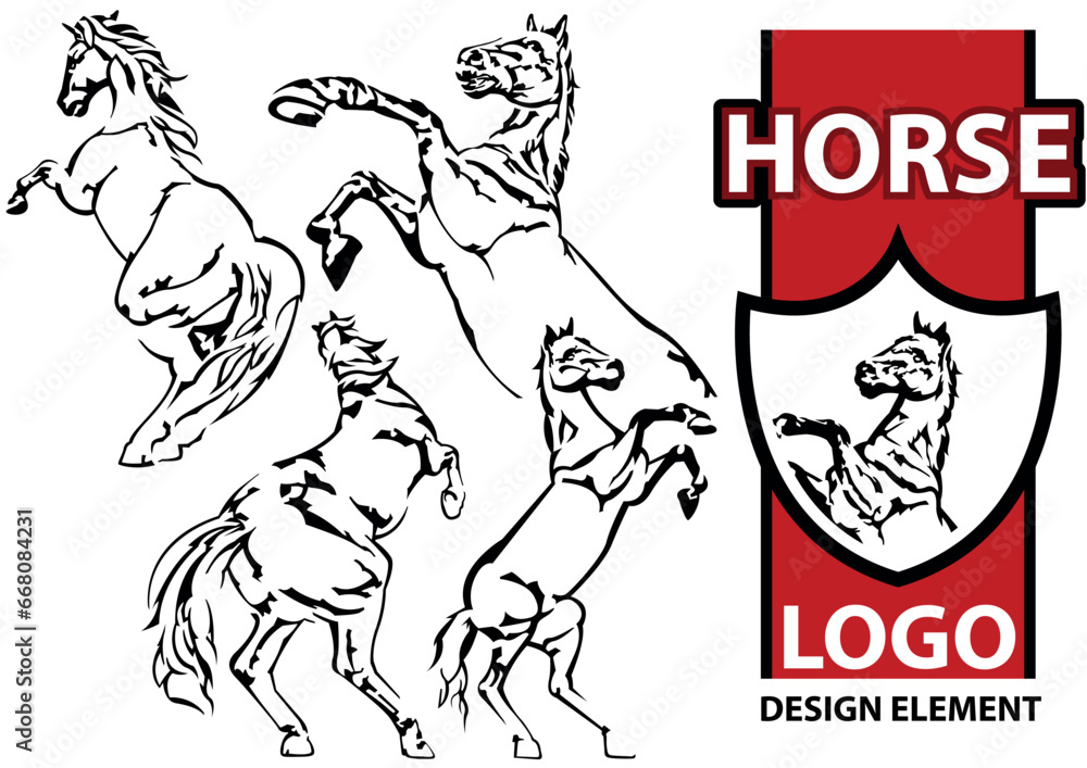Set of Drawings of Horse as Logo Design Elements Set of Drawings of Horse as Logo Design Elements