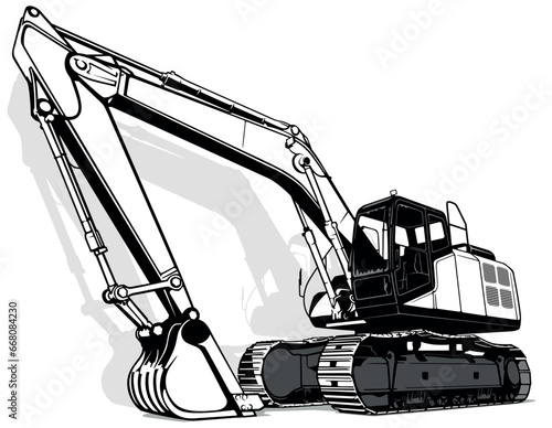 Drawing of an Excavator from the Front View