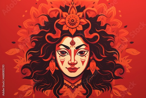 Illustration of goddess durga in navratri durga puja festival. Indian religious