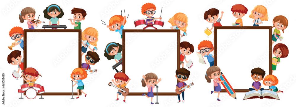 Children Engaged in Various Activities at Banner Frame Border Children Engaged in Various Activities at Banner Frame Border