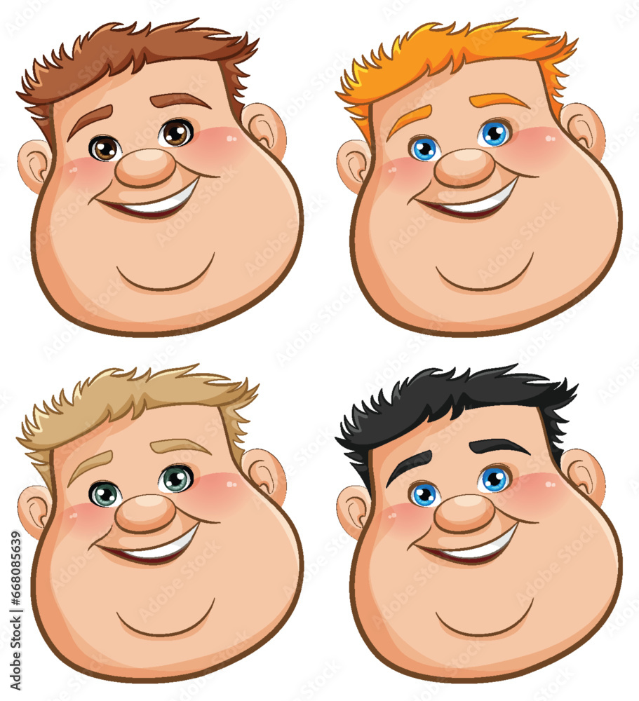 Four Chubby Young Man Smiling Four Chubby Young Man Smiling