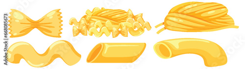 Assorted Pasta Types in Vector Cartoon Style