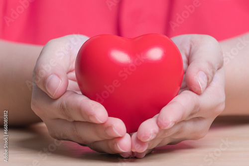 Adult hands giving a red heart  health care  organ donation  family life insurance  world heart day  world health day  praying concept