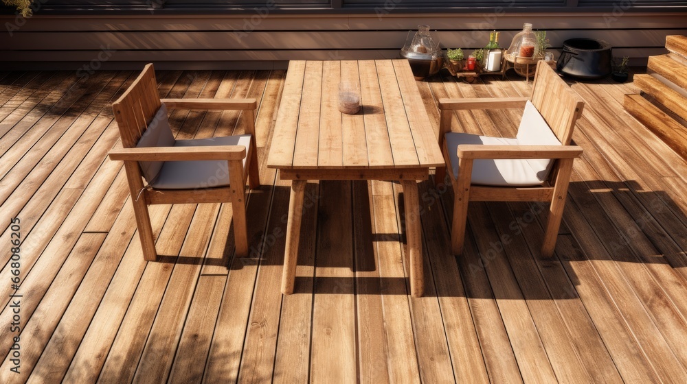 Wooden terrace furniture with wooden board flooring Wooden terrace furniture with wooden board flooring