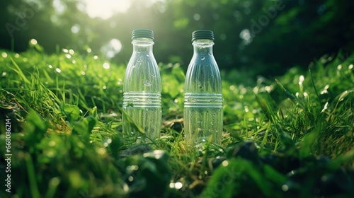 Plastic free life promoting environment on World Environment Day No plastic bottles green grass plastic hinders growth