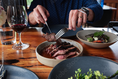 Farm to plate roast lamb dish at a restaurant in Australia’s south west. photo