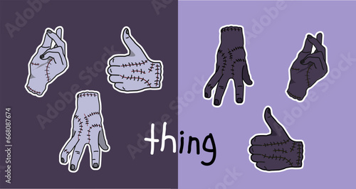 monster hand gestures set for halloween. stickers with cut zombie hands in flat style. wednesday thing illustration in cartoon style