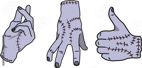 set of vector zombie hands in different positions. halloween monster hands isolated on white background. wednesday thing illustration