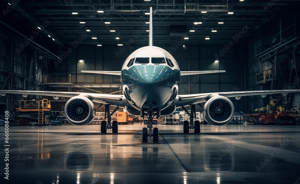 Front view. Aircraft maintenance, aircraft repair concept. Front view. Aircraft maintenance, aircraft repair concept.