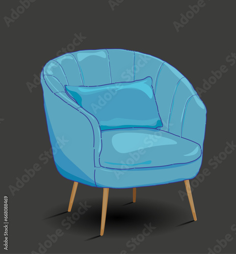hand drawn blue cozy armchair