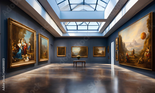 美術館の背景、アートギャラリー、展示された絵画｜Museum background. Art gallery. paintings on display. Generative AI photo