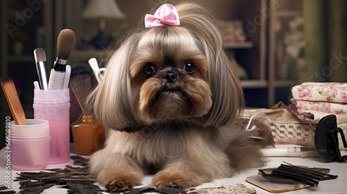 Stylish shih tzu at groomin...