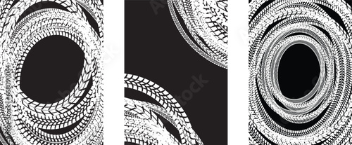 Tire track pattern. Grange tread marks .Grunge textured vector car tread . Car trails pattern texture. Tyre track  texture. Wheel tire tread track background