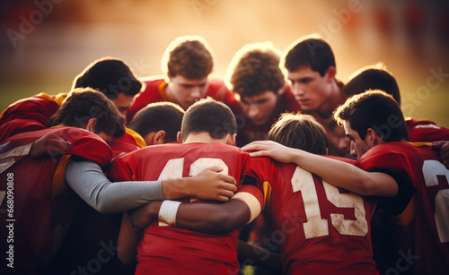 Unity and teamwork within a high school football team as the teenage boys come together.