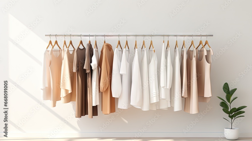 white room with hangers holding women s clothing