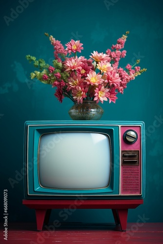 Colorful Vintage Retro Television Cabinets with Flowers