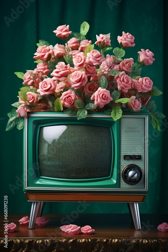 Colorful Vintage Retro Television Cabinets with Flowers